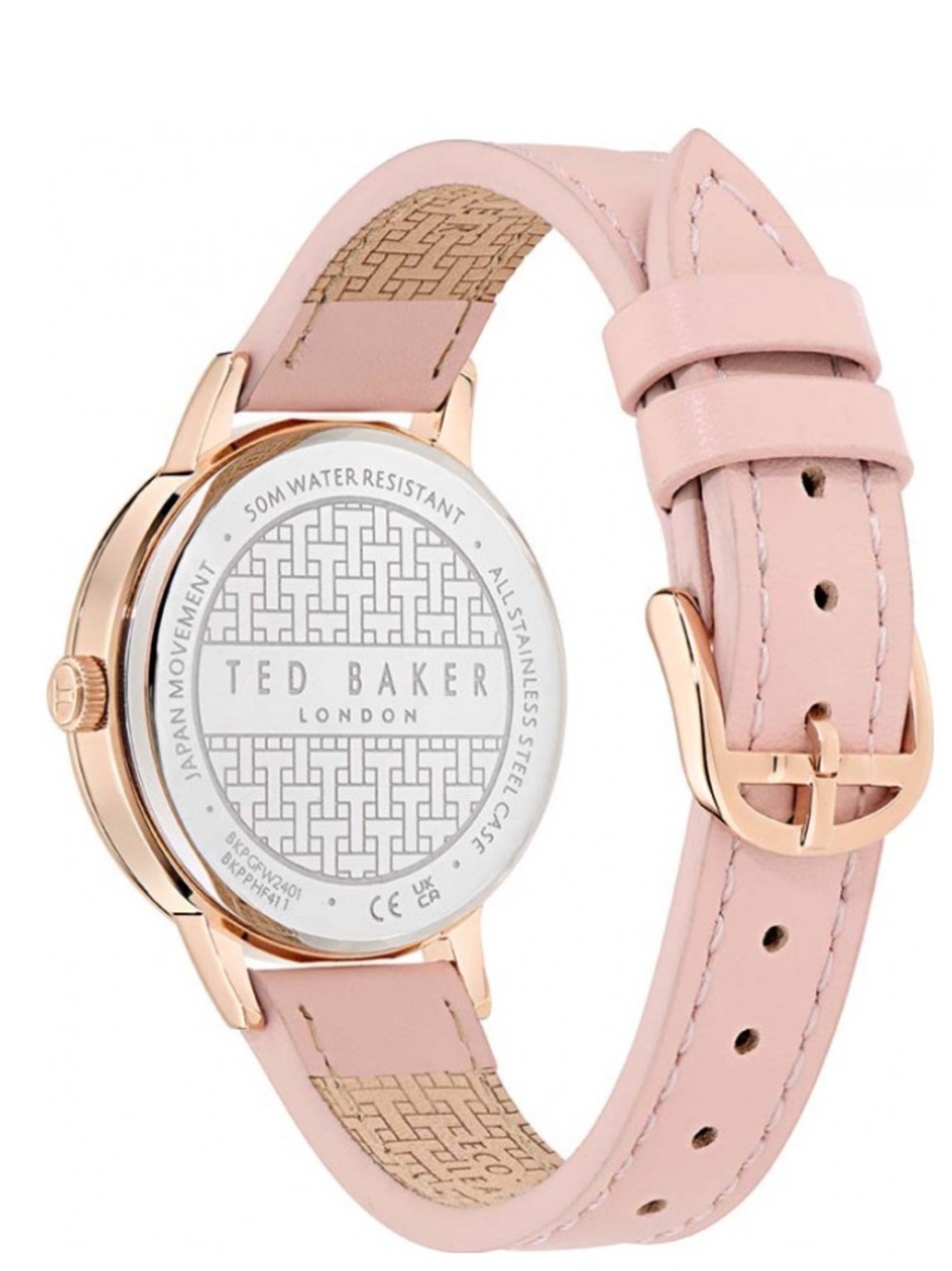 Ted Baker Pink Leather Strap Watch with Rose Gold Bow Bracelet - Picture 3 of 6
